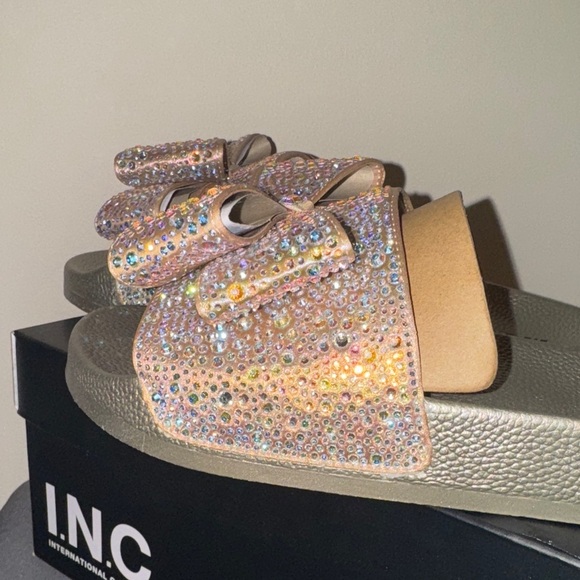 INC International Concepts Gold Rhinestone Bow Sandals - Picture 13 of 17